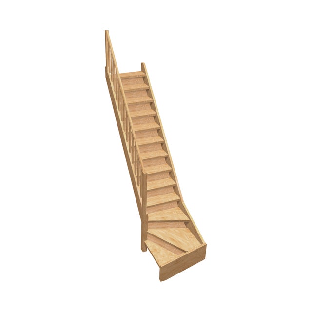 Escalier bois quart-tournant gauche avec balustre et contremarches, Normandie KORDO