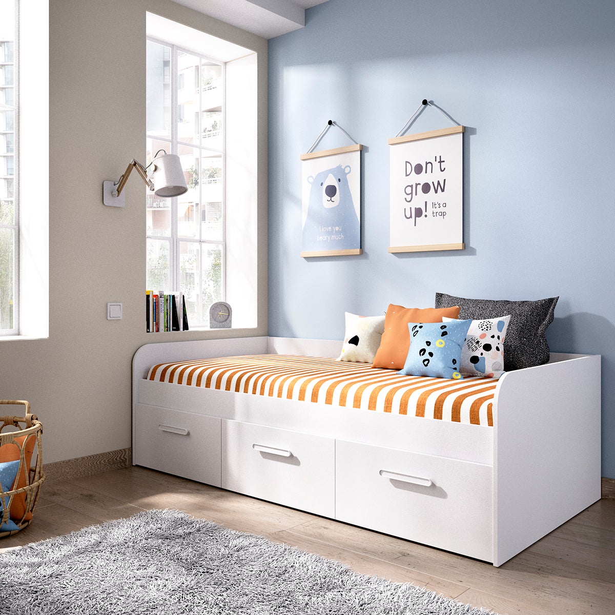 Pack ahorro juvenil Cama Mek con cajones, Colchón viscoelástico Nova y Somier 90 x 190 cm | Subida a domicilio - 2