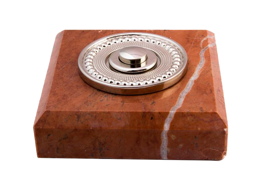 Sonnette filaire marbre royal rouge bouton chrome avec étiquette