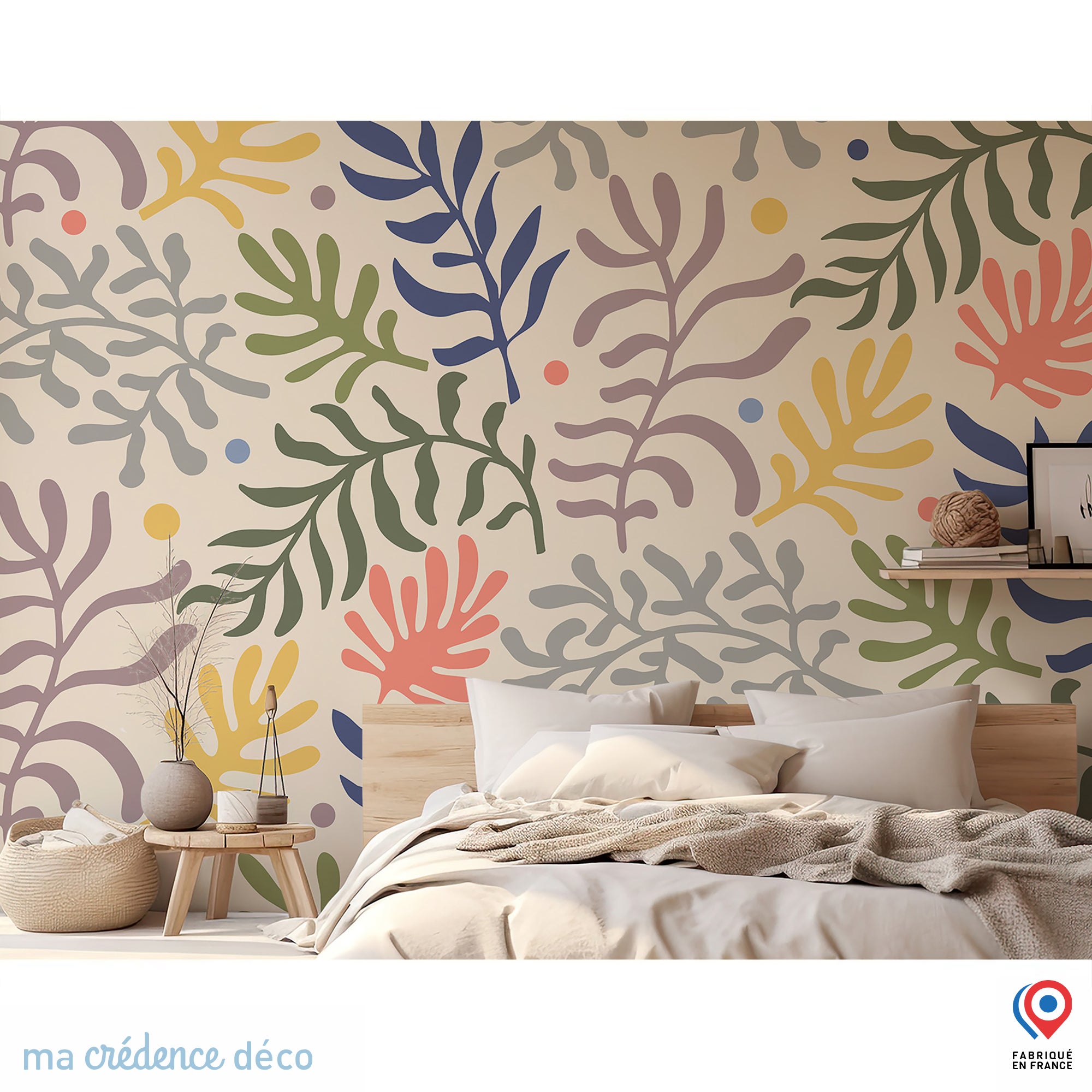 Papier Peint Autocollant 44,5x300cm – Motif Feuilles Vertes Et Fleurs – PVC Imperméable – Amovible Et Repositionnable