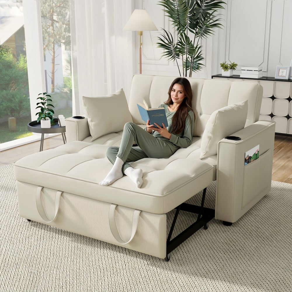Sofa rozkładana, wielofunkcyjna, z uchwytem na kubek i poduszkami