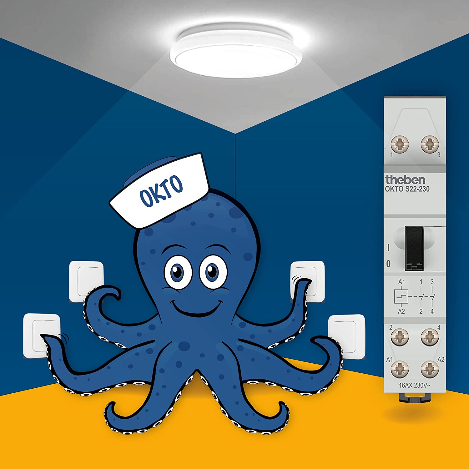 Theben 3120122 OKTO S22-230 Impulsowy przekaźnik krokowy, 230 V, elektromechaniczny, szyna DIN, 2 kanały/styk, LED do 200 W - 4