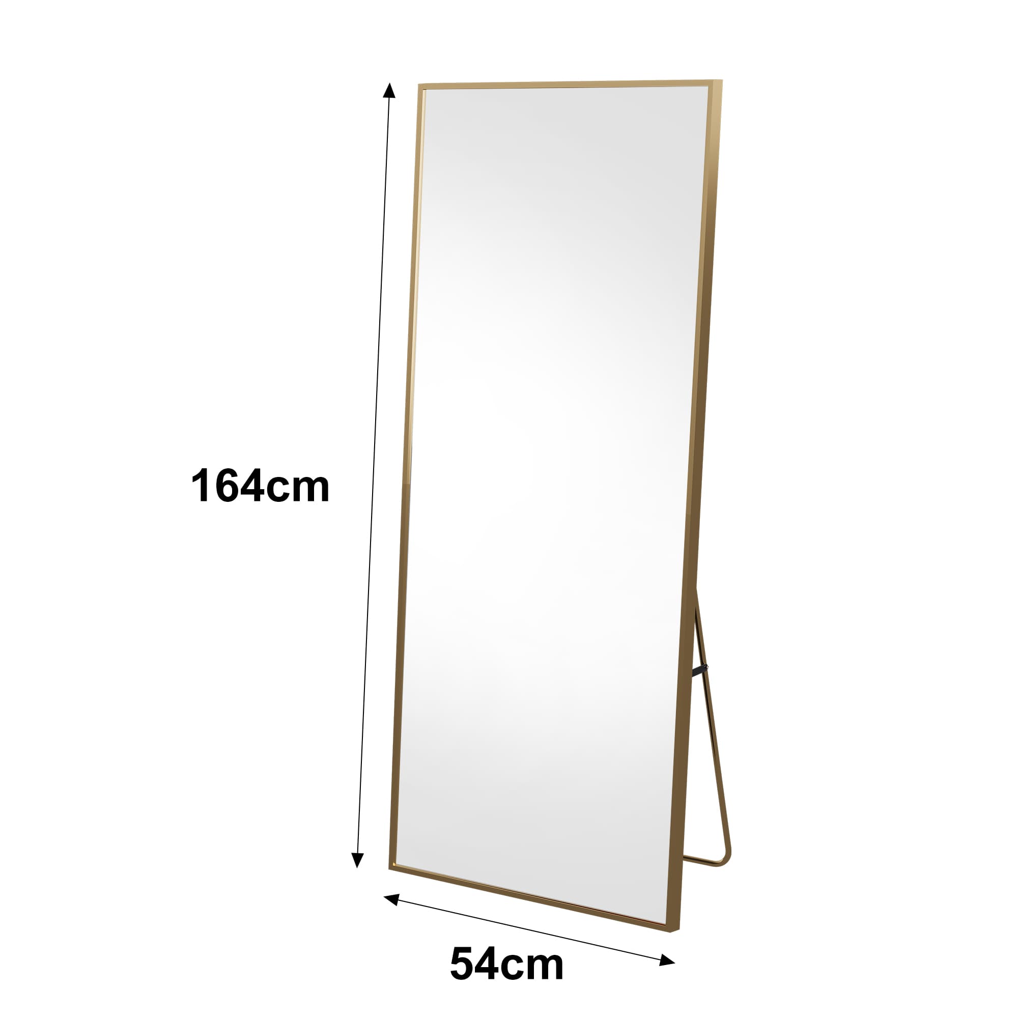Espejo cuadrado de cuerpo entero de 164*54 cm (negro, marco de aluminio): se puede montar en la pared o inclinar. - 5