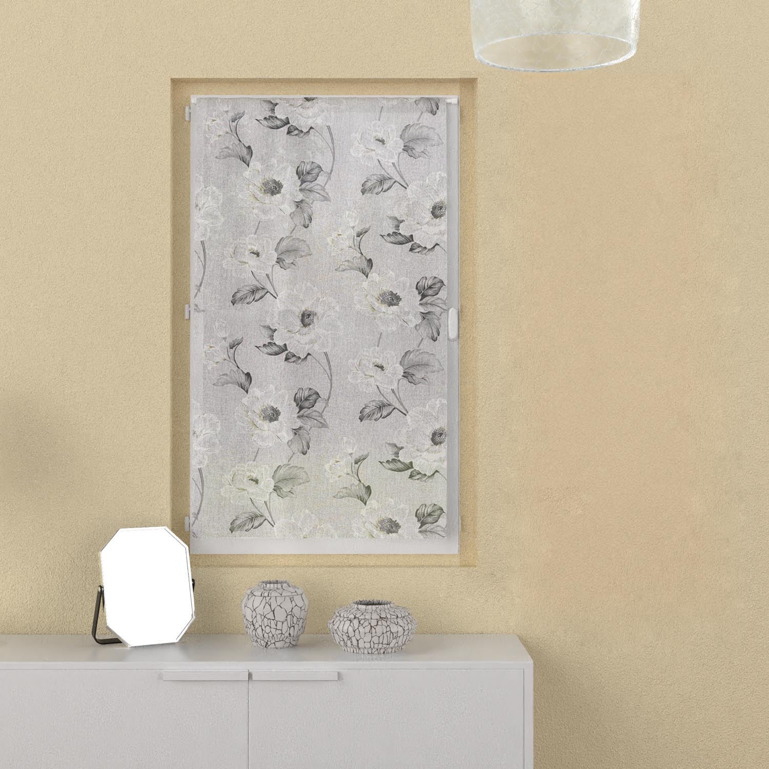 Brise-bise Voilage LOUANE 60x160 Cm - Motif Dévoré Blanc - 100% Polyester