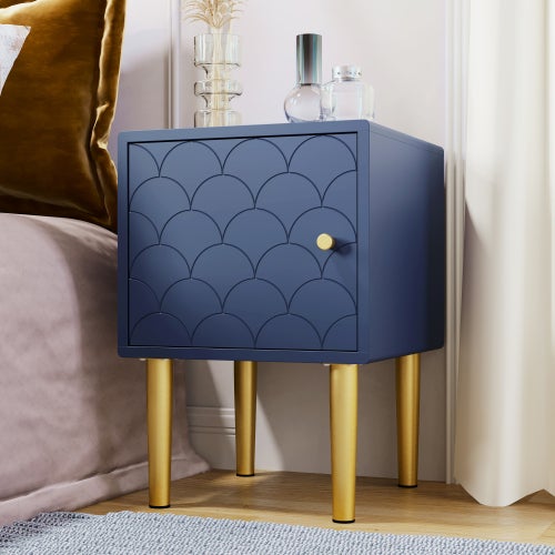 Stolik nocny, stolik do łóżka, stolik pomocniczy, granatowy, stolik do sofy pasujący do każdego łóżka i sypialni - H50/L35/P35 cm