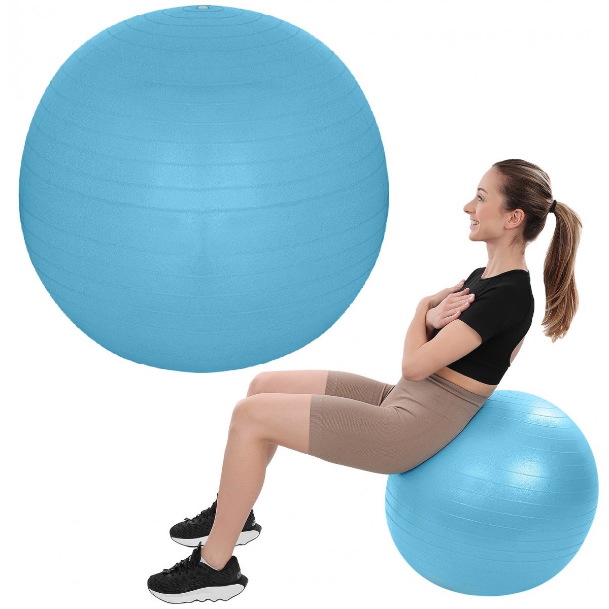 Piłka gimnastyczna do ćwiczeń fitness 65 cm antiburst z pompką niebieska