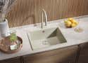 Evier Cuisine en Granit Beige 48x50cm, Lavabo 1 bac + Kit de Vidage + Robinet, Évier à Encastrer Evier Cuisine en Granit Beige 48x50cm, Lavabo 1 bac + Kit de Vidage + Robinet, Évier à Encastrer