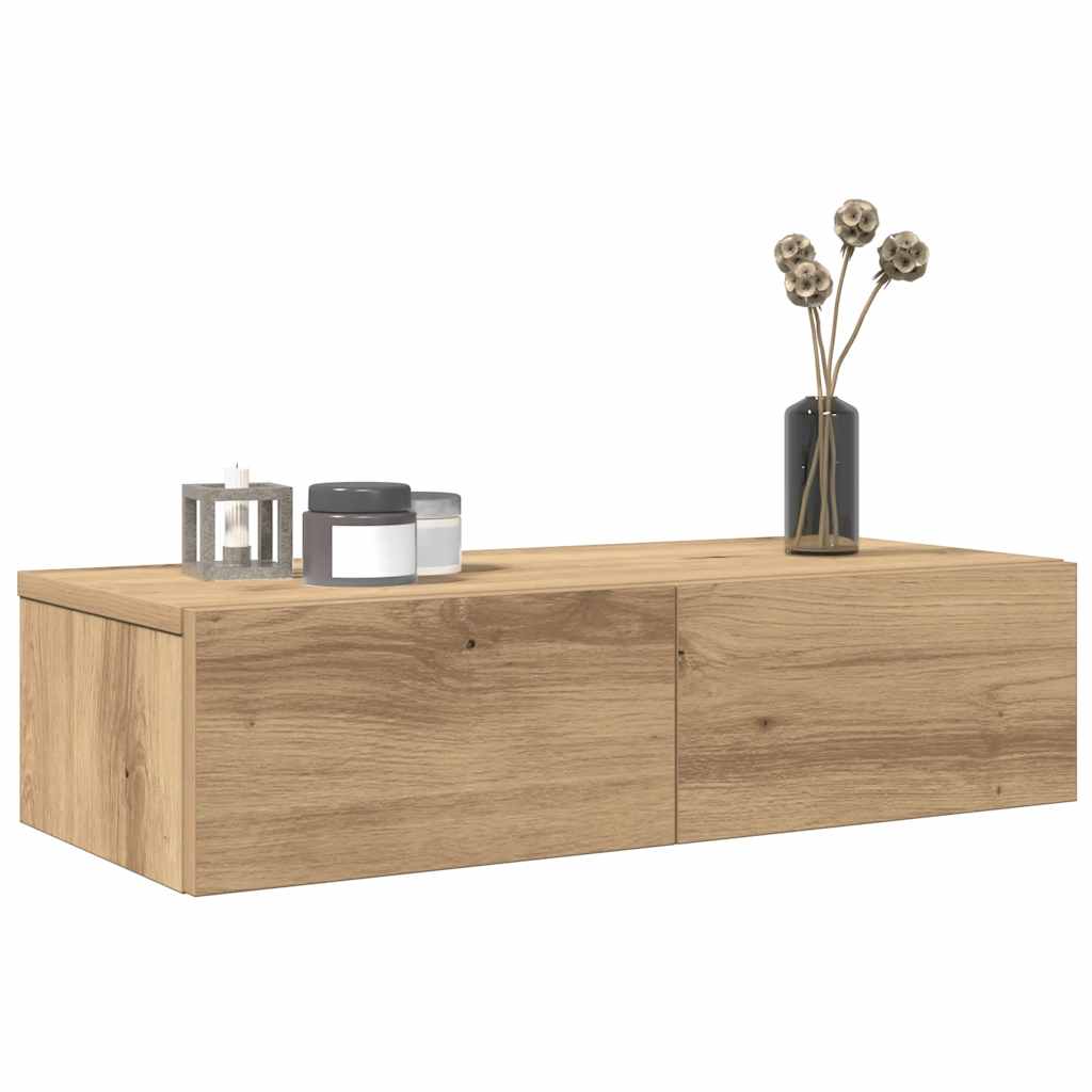 Étagère murale | Étagère flottante avec tiroirs chêne artisanal bois d'ingénierie CFW65307 - 2