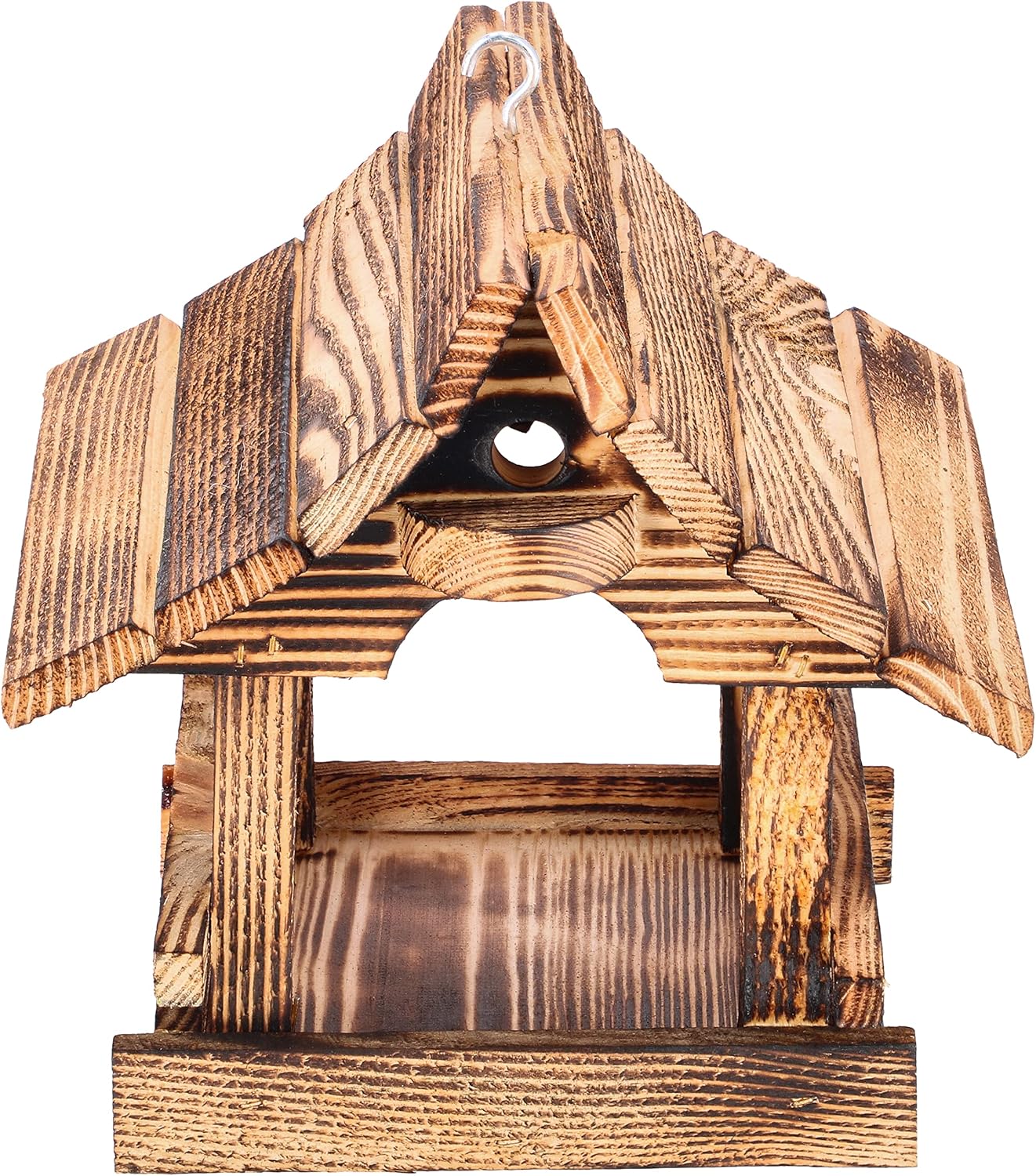 Mangeoire à Oiseaux Bois Suspendue, Résistante aux Intempéries, 22,5x26 cm - Durable et Pratique, Marron Flammée - KOTARBAU - 6