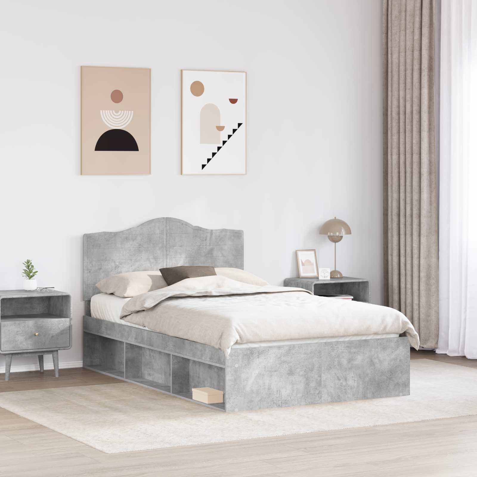 Cadre de lit Gris Béton 135 x 190 cm Pin massif - 3