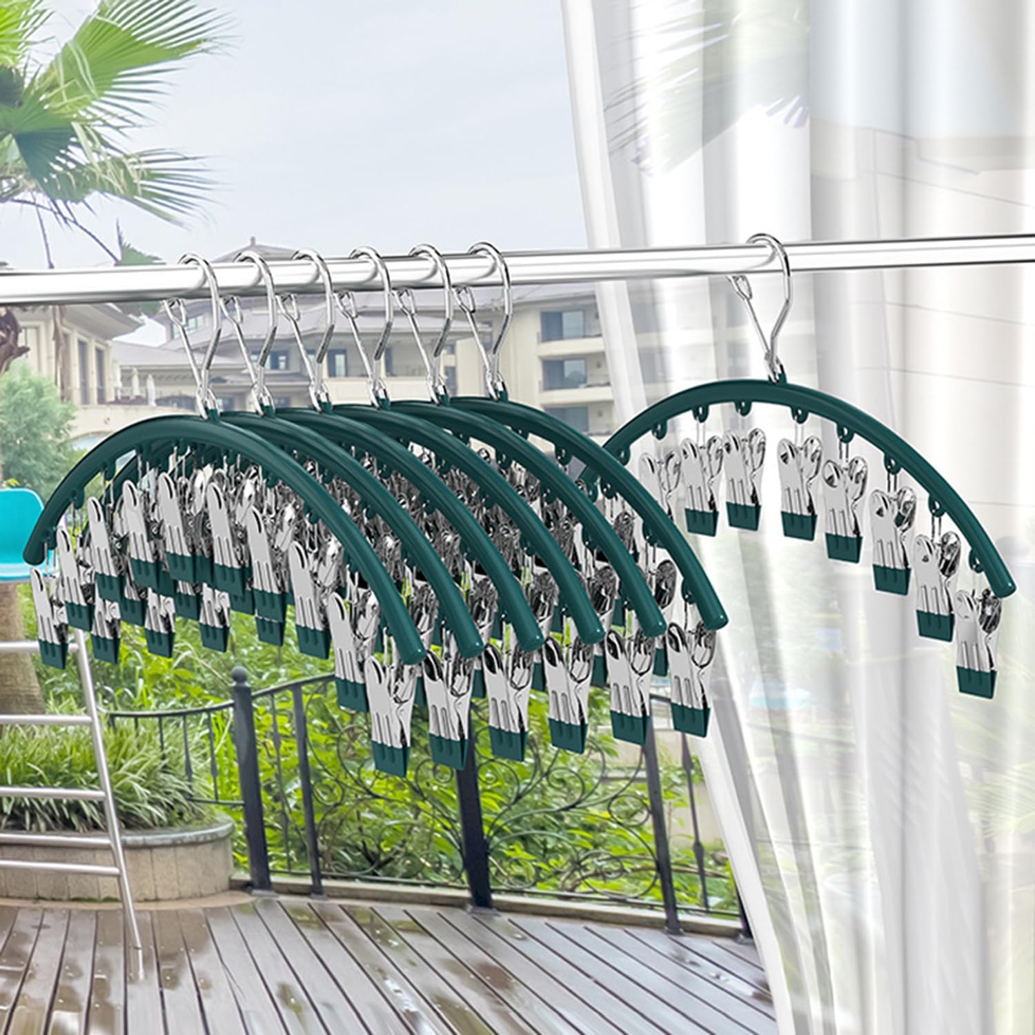 Stendibiancheria verde 37*17cm con 2 cinghie antiscivolo in acciaio inox e 10 clip per appendere i calzini - 5