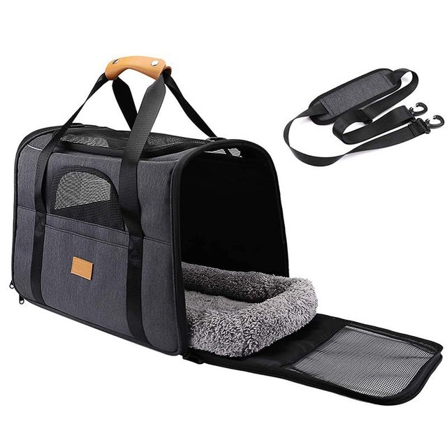 Bolsa de transporte para gatos, feita de tecido Oxford respirável e dobrável, com colchão de pelúcia removível (45 * 33 * 35 cm).