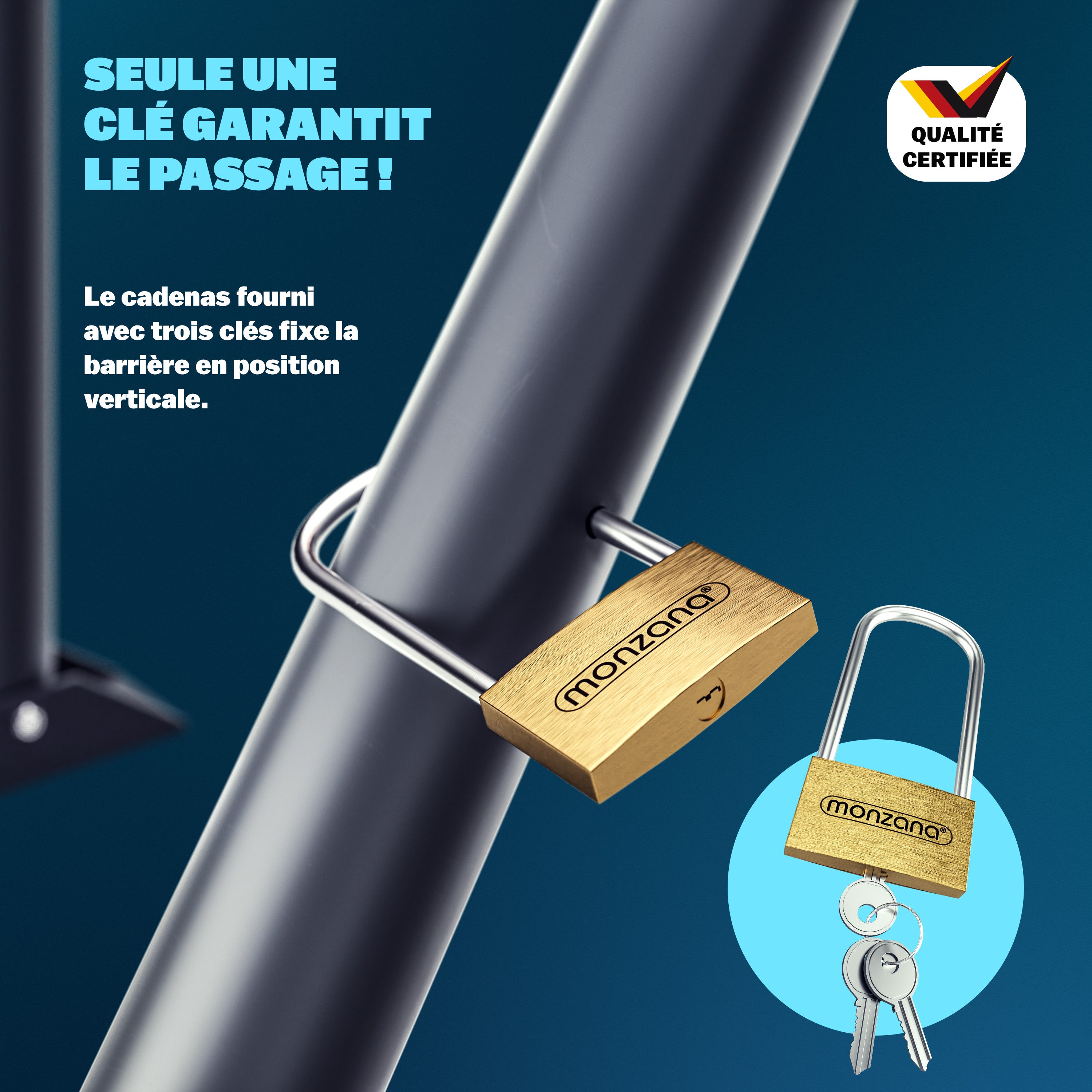 Barrière de parking rabattable 80x47x44 cm Barrière de stationnement avec cadenas 3 clés Arceau de parking - 4