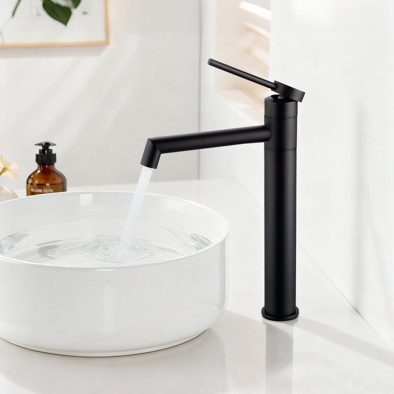 LOVHAUS Czarna Bateria Łazienkowa, Wysoka Bateria Umywalkowa, Baterie Umywalkowe Obrotowe o 360°, z Wylewką o Wysokości 21 cm