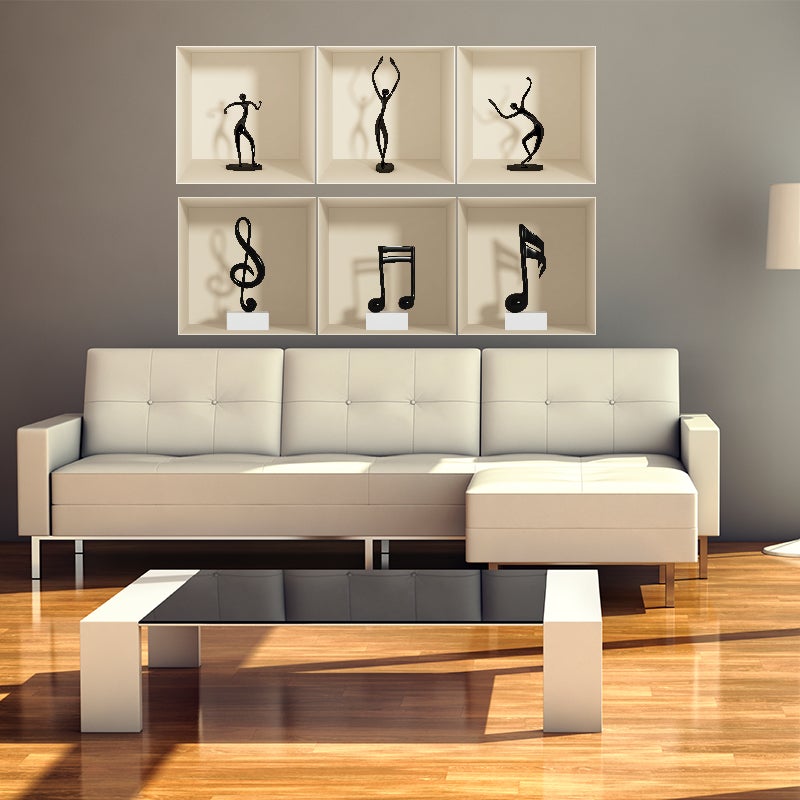 Packs de 6 vinilos 3d baile y la música - adhesivo de pared - revestimiento sticker mural decorativo - 60x90cm