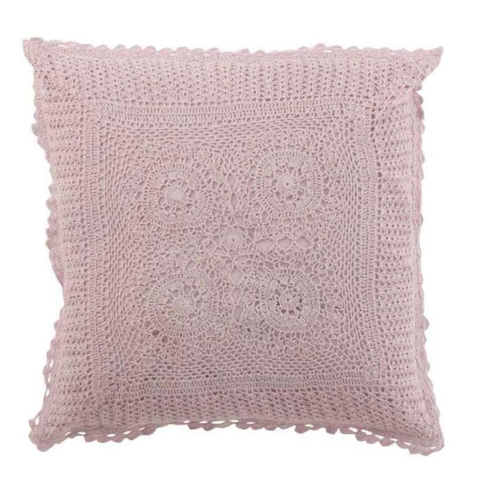 Coussin Artisanal Français Dentelle Du Puy - Création S. Raisonnier - Blanc Rose 40cm