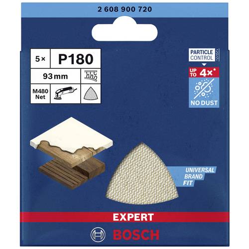 Bosch Professional 5x Abrasivi a Rete Expert M480 per Legno Duro, Vernice su Legno, 93x93 mm, Grana 180, Accessorio Levigatrice a Delta - 2