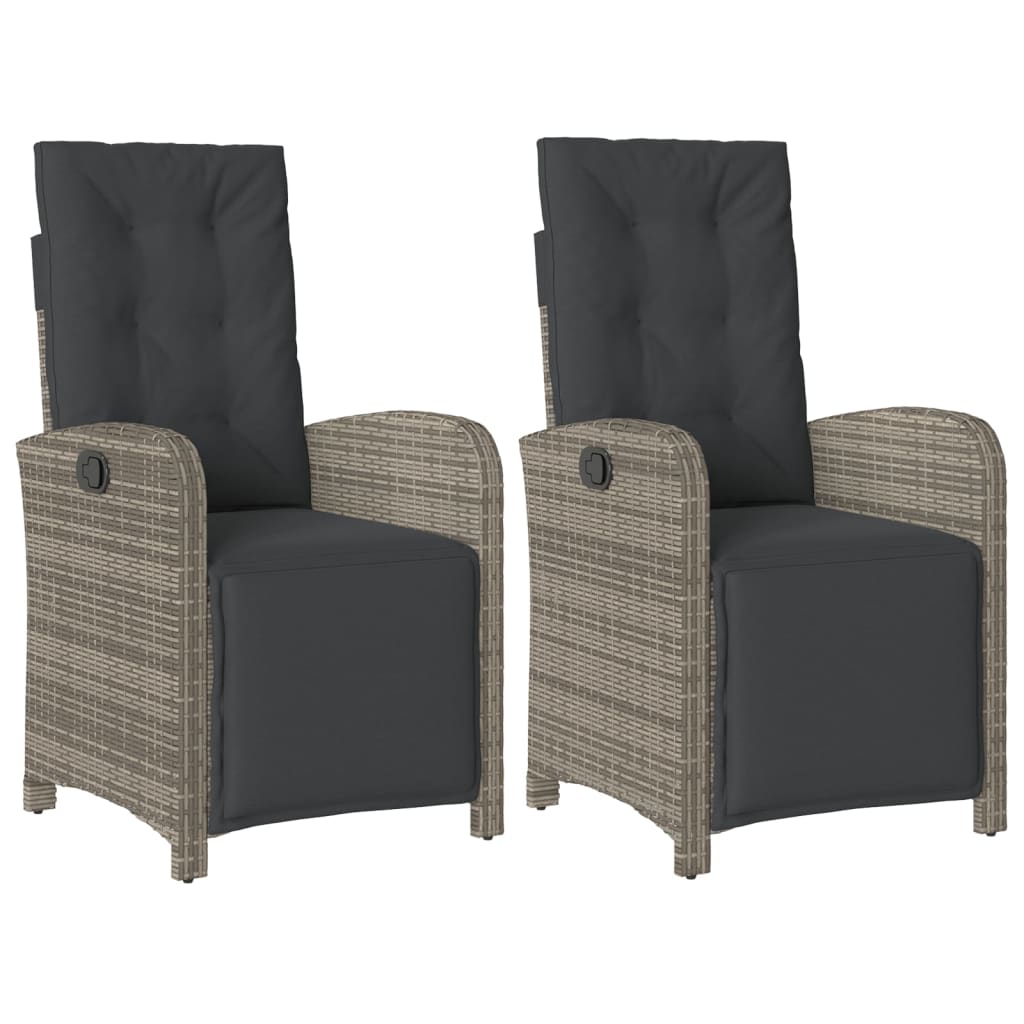 Sillones Reclinables De Jardín Con Cojines - Juego De 2, En Ratán Sintético Gris, Resistentes Y Cómodos