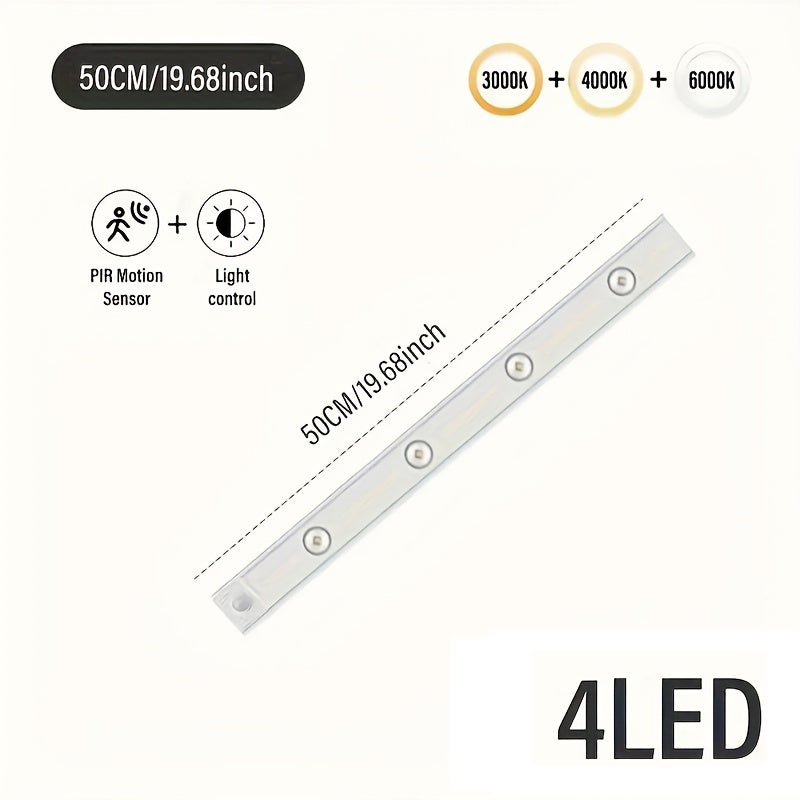 Tira de luz LED regulable de 3 colores, luz nocturna inalámbrica pequeña de 50 cm, sensor de movimiento, recargable, para cocina y armario. - 7