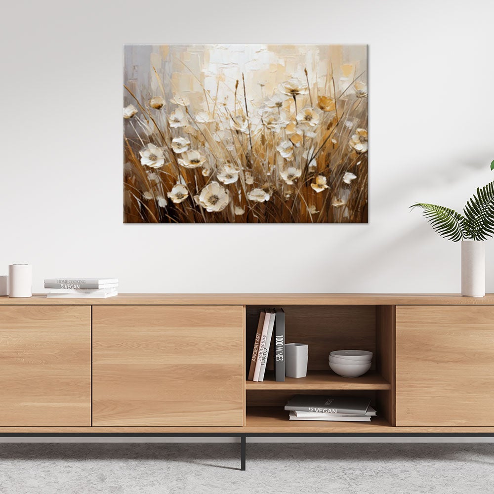 Obraz do salonu sypialni jak malowany, Polne beżowe kwiaty Abstrakcja 120x80 - 2