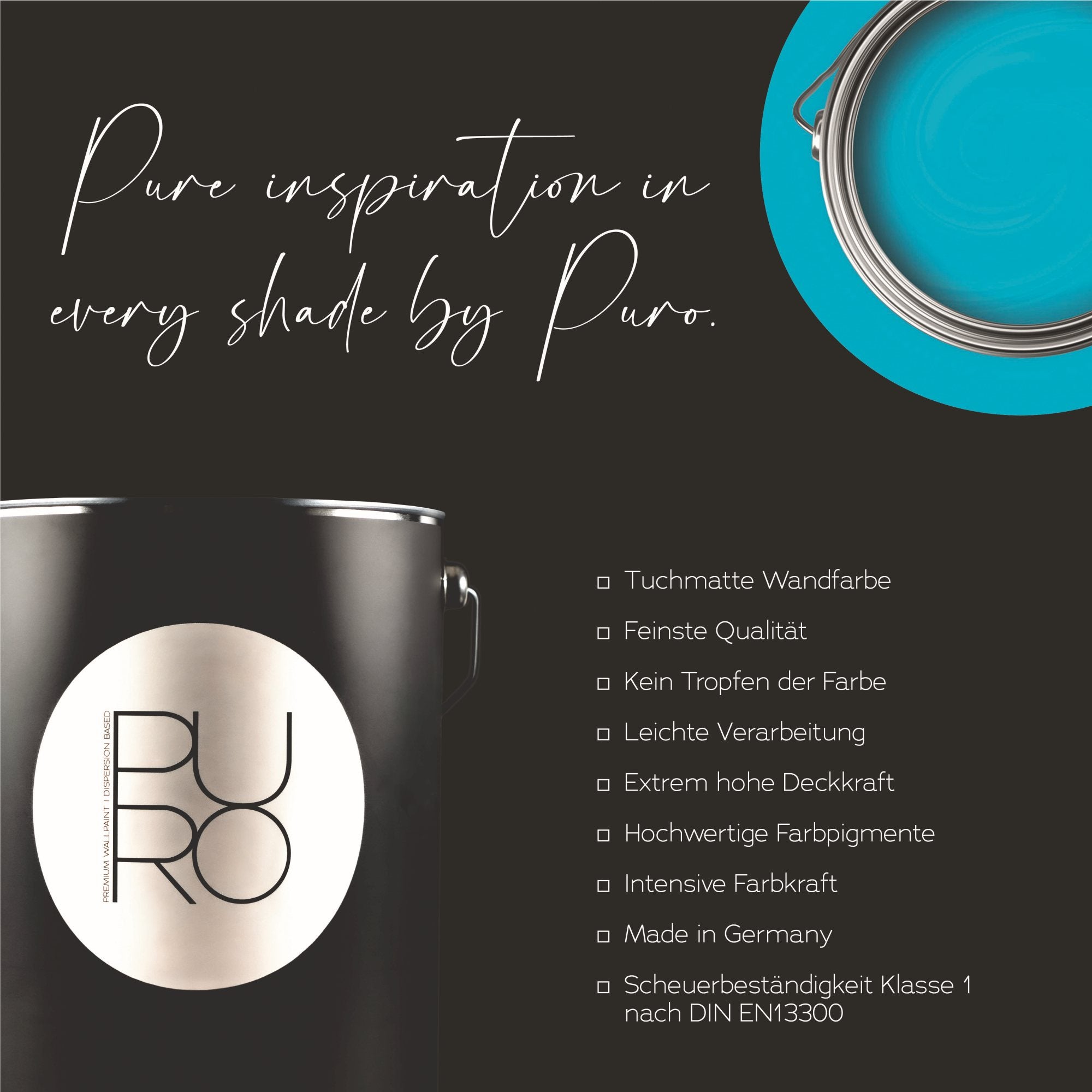 PURO Pintura mural premium c3002 - Pintura de muy alta opacidad - pintura azul mate de alta calidad para interiores - 2,5l - 5