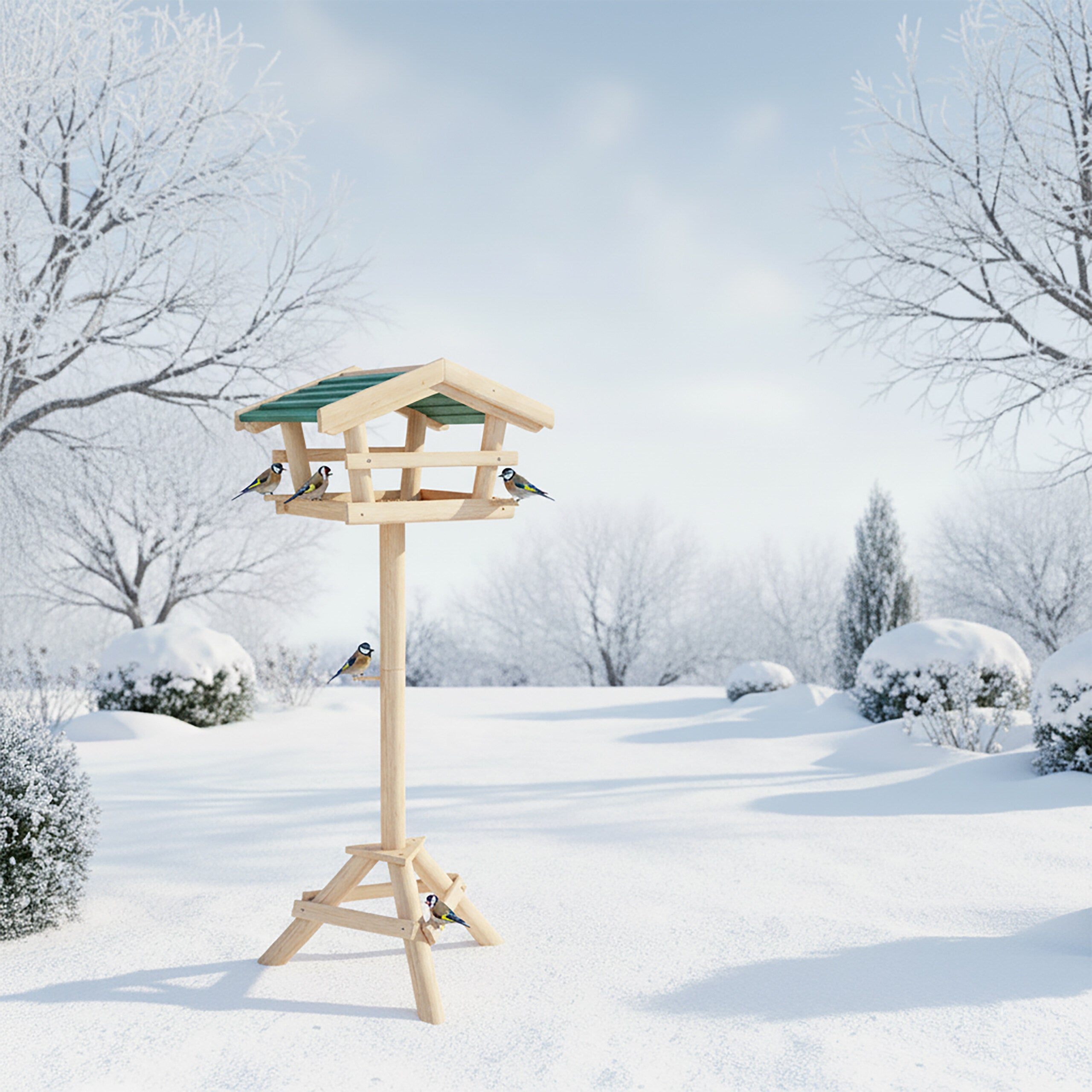 Relaxdays Nichoir à oiseaux pied Support de jardin Mangeoire en bois Déco H x l x P: 100 x 37 x 43 cm, avec toit vert - 5