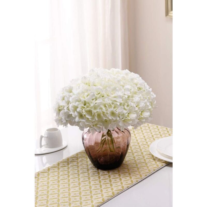 Fleurs d'hortensia artificielles, bouquet d'hortensia en soie réaliste à longue tige, convient pour une composition florale décorative (blanc) - 4