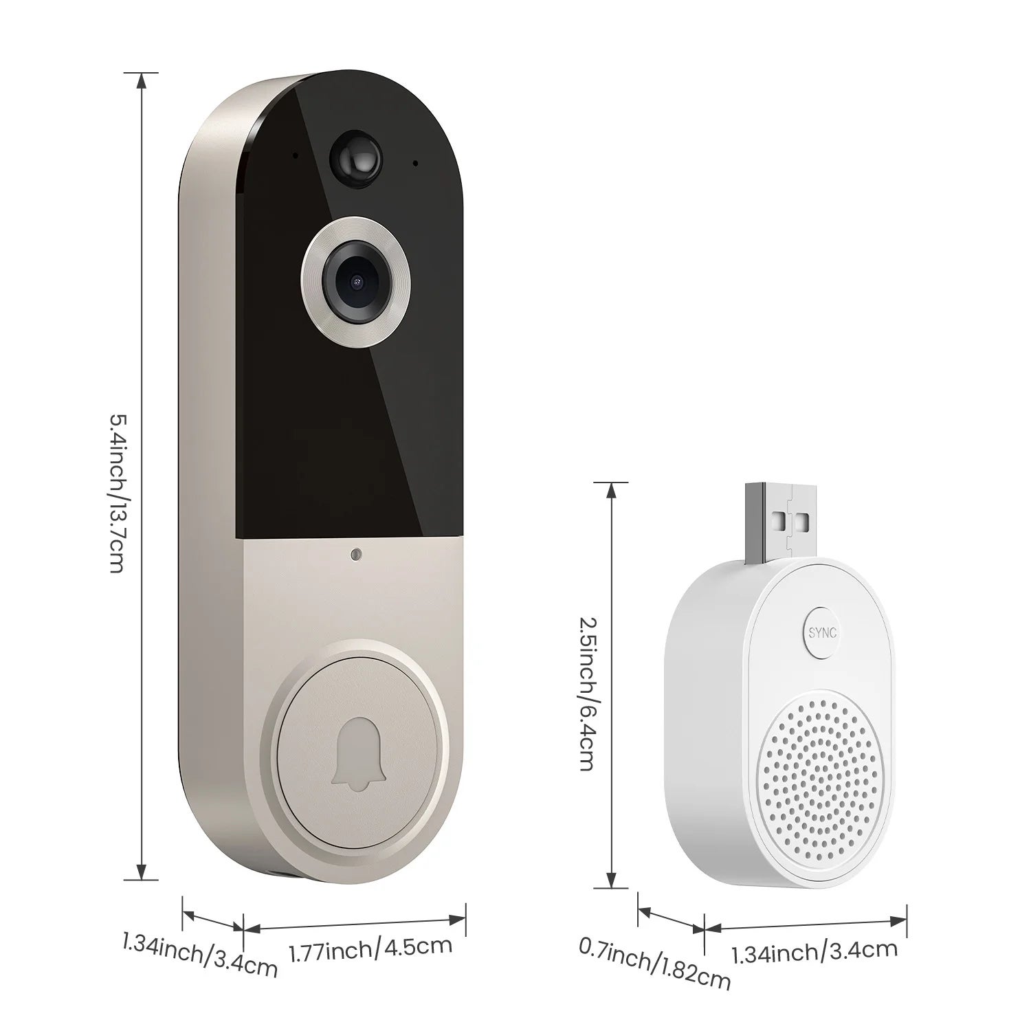 Sonnette vidéo sans fil Wi-Fi avec vision nocturne, alarme, communication bidirectionnelle, détection de mouvement par IA et stockage cloud (beige) - 4