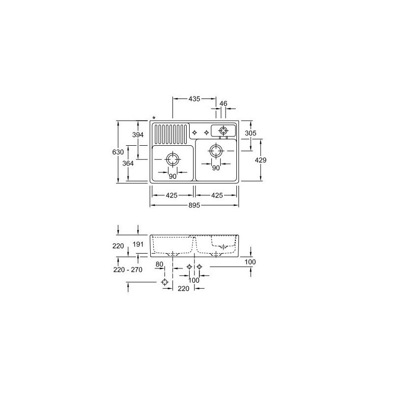 Evier timbre d'office VILLEROY ET BOCH Tradition 2 bacs 89,5 x 63 céramique vidage manuel blanc - 3