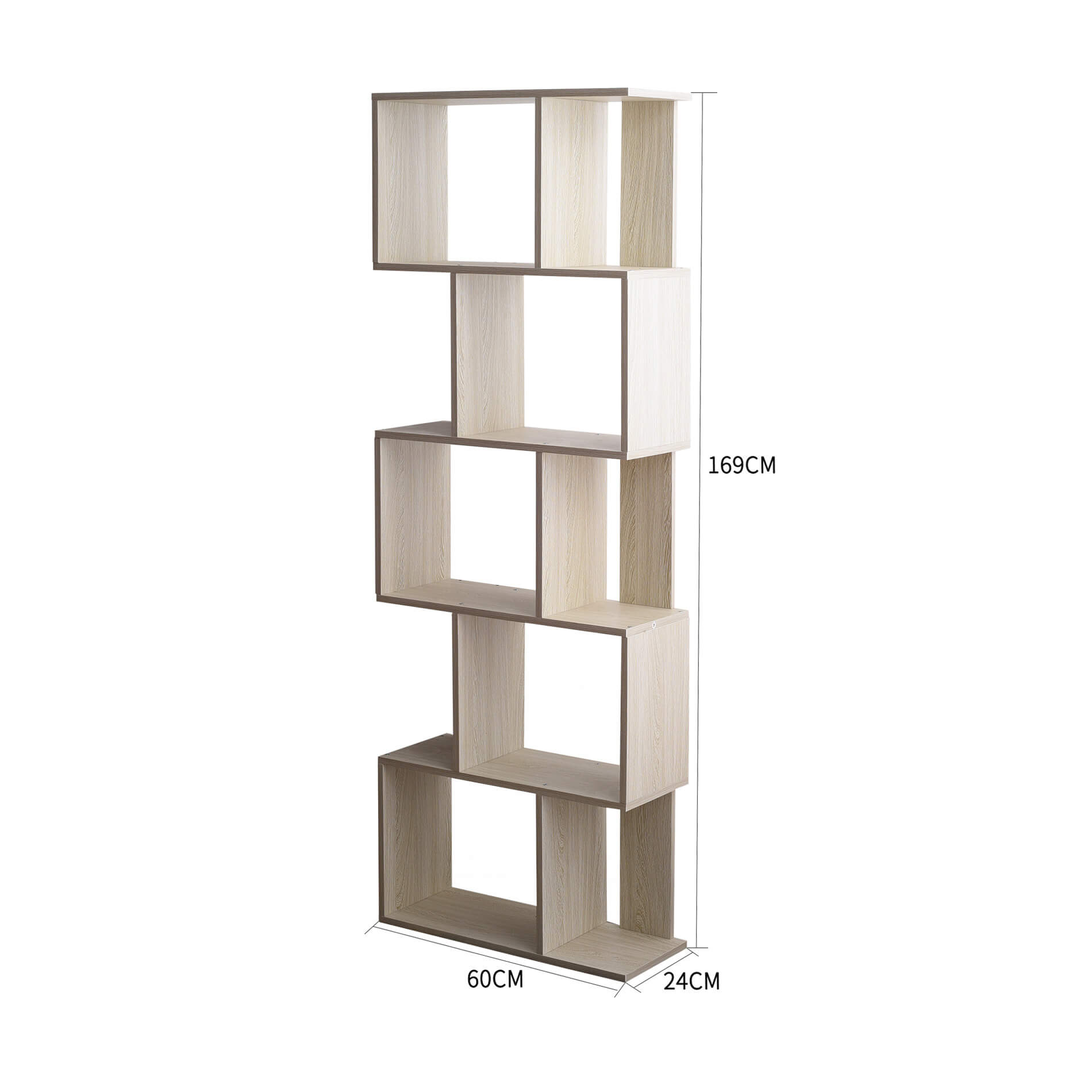 Scaffale Libreria Mobili Rebecca 5 Ripiani Abete Sbiancato Mdf Sala 169x60x24 - 3