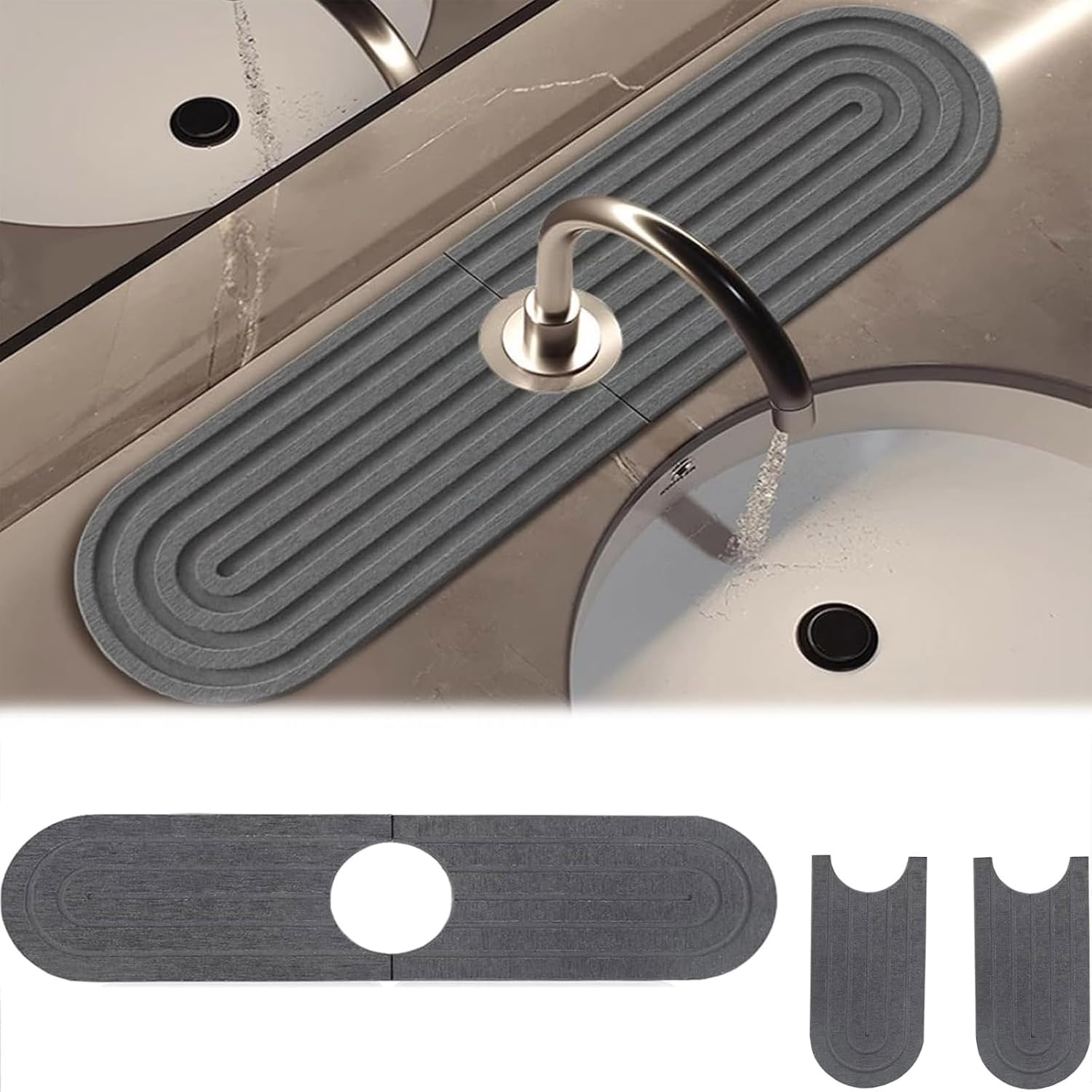 Absorbująca mata pod zlew na kran, wykonana z ziemi okrzemkowej, do zlewów kuchennych i łazienkowych, antypoślizgowa i antypleśniowa