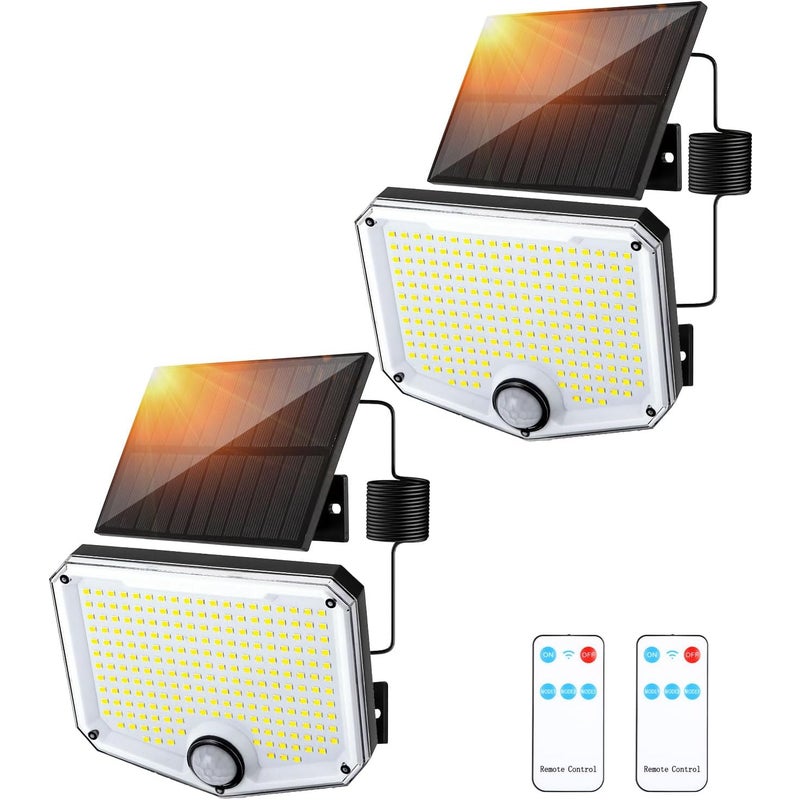 2 szt. Zewnętrzna lampa solarna 222LED z czujnikiem ruchu, oświetlenie szerokokątne 240°, łatwa instalacja