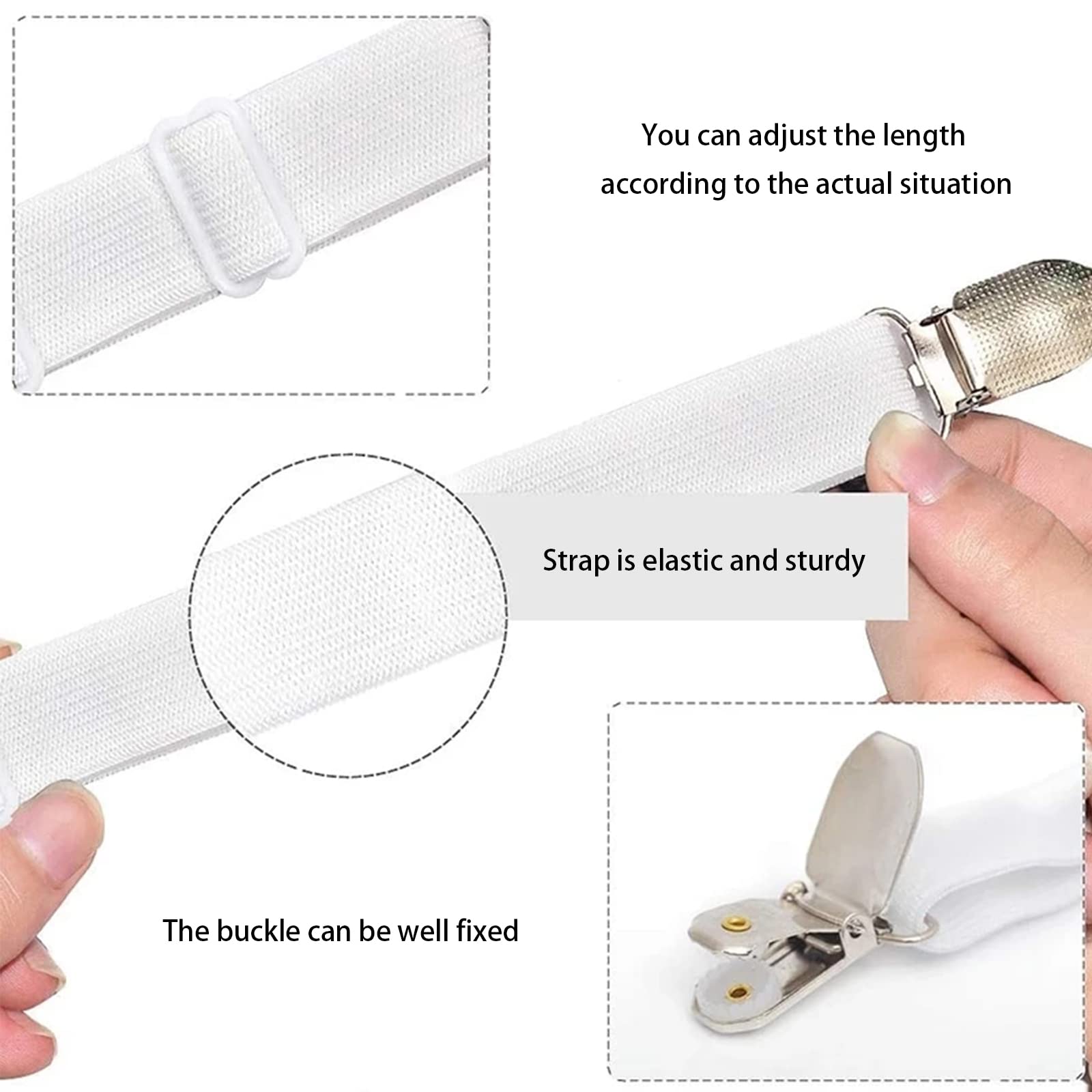 2 Pièces Réglable élastiques Triangle Sangles,Tendeur Drap Housse Lit Drap Réglable,Réglable Bretelles Sangle pour Matelas,pour à Tous Lits (Blanc) - 2