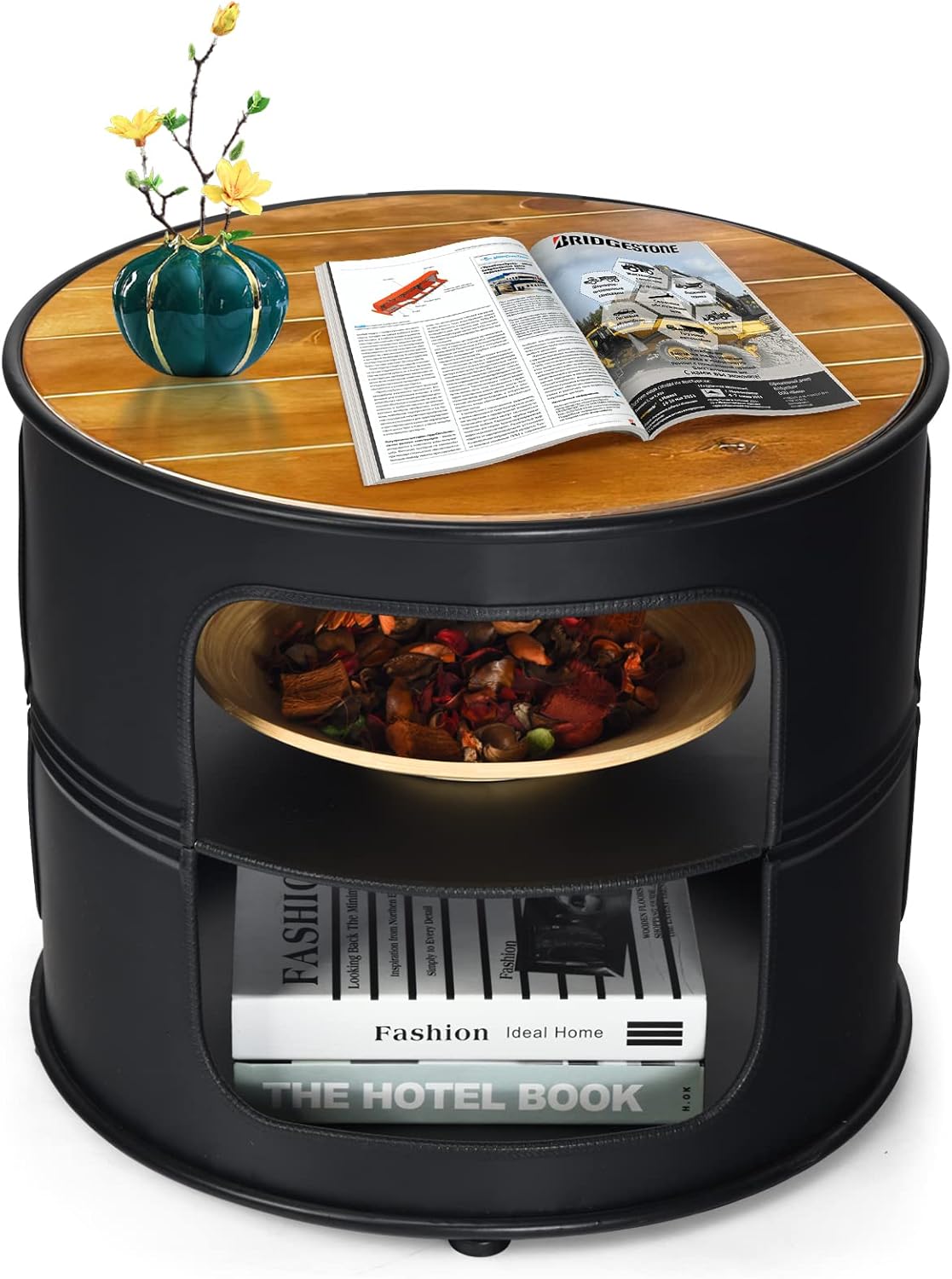 Table Basse Ronde à 3 Niveaux, Table en Forme de Tonneau,Table d ...