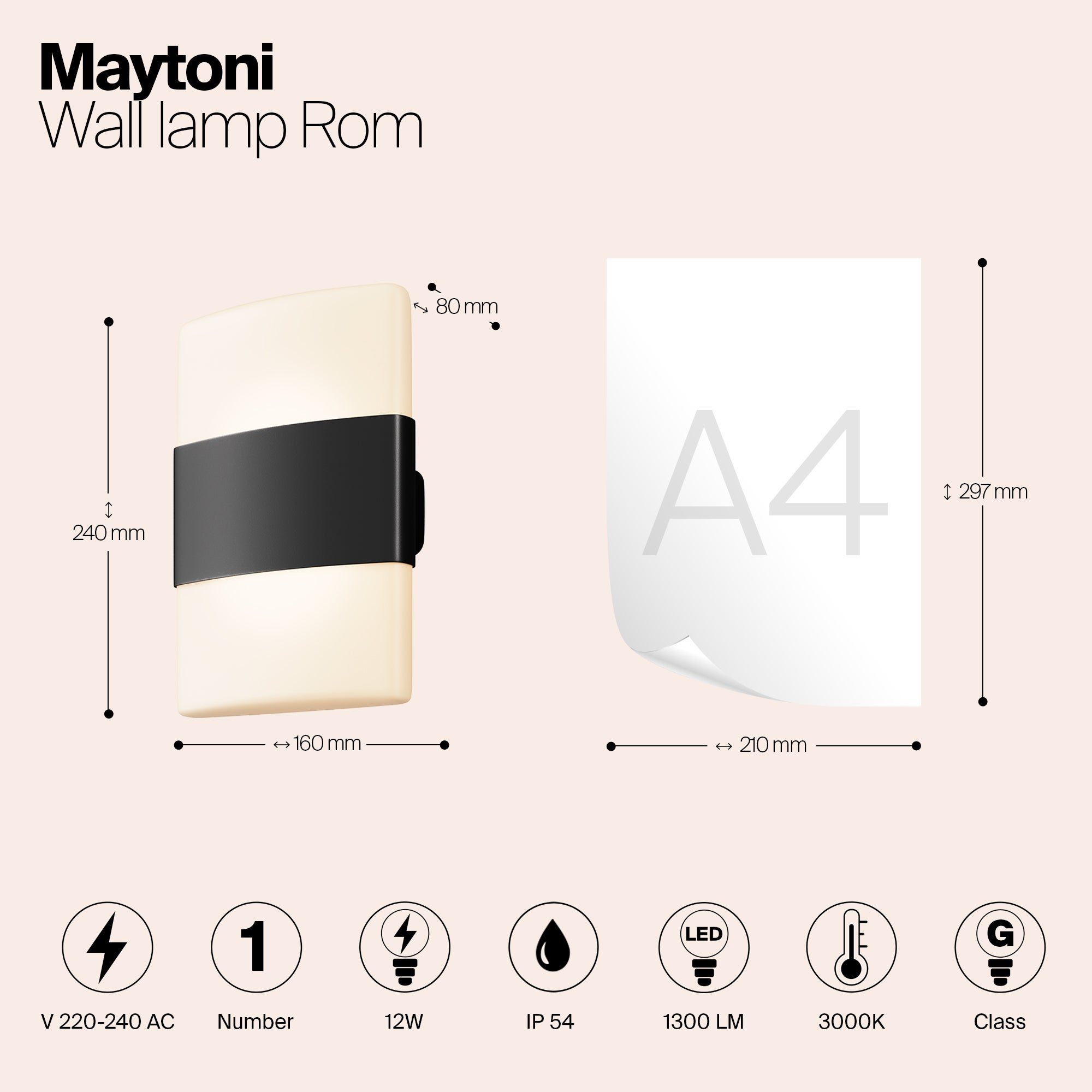 Rom Lampada da parete a LED Metallo Per soggiorno, cucina, camera da letto, sala da pranzo, ufficio Grafite 1300 LM 3000K Maytoni - 2