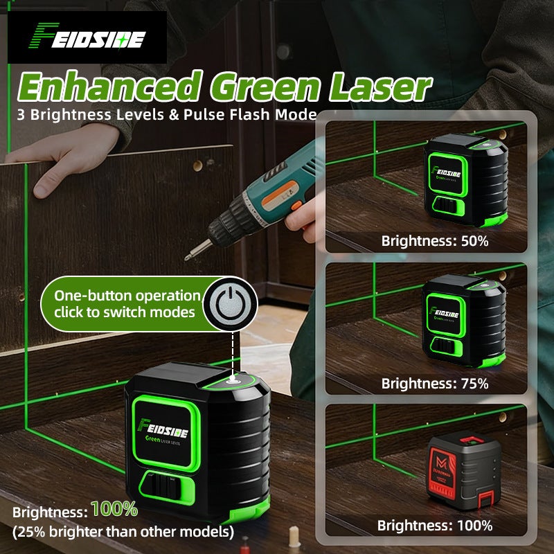 Livella laser autolivellante ad alta precisione, mini livella, livella laser a linea, raggio verde a 2 linee + supporto da 1 metro + bersaglio - 5