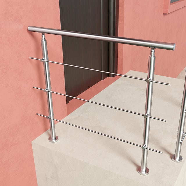 Kit garde-corps inox201 100cm (3 traverses + main courante) pour balcons/escaliers/terrasses. Usage intérieur/extérieur, résiste aux intempéries
