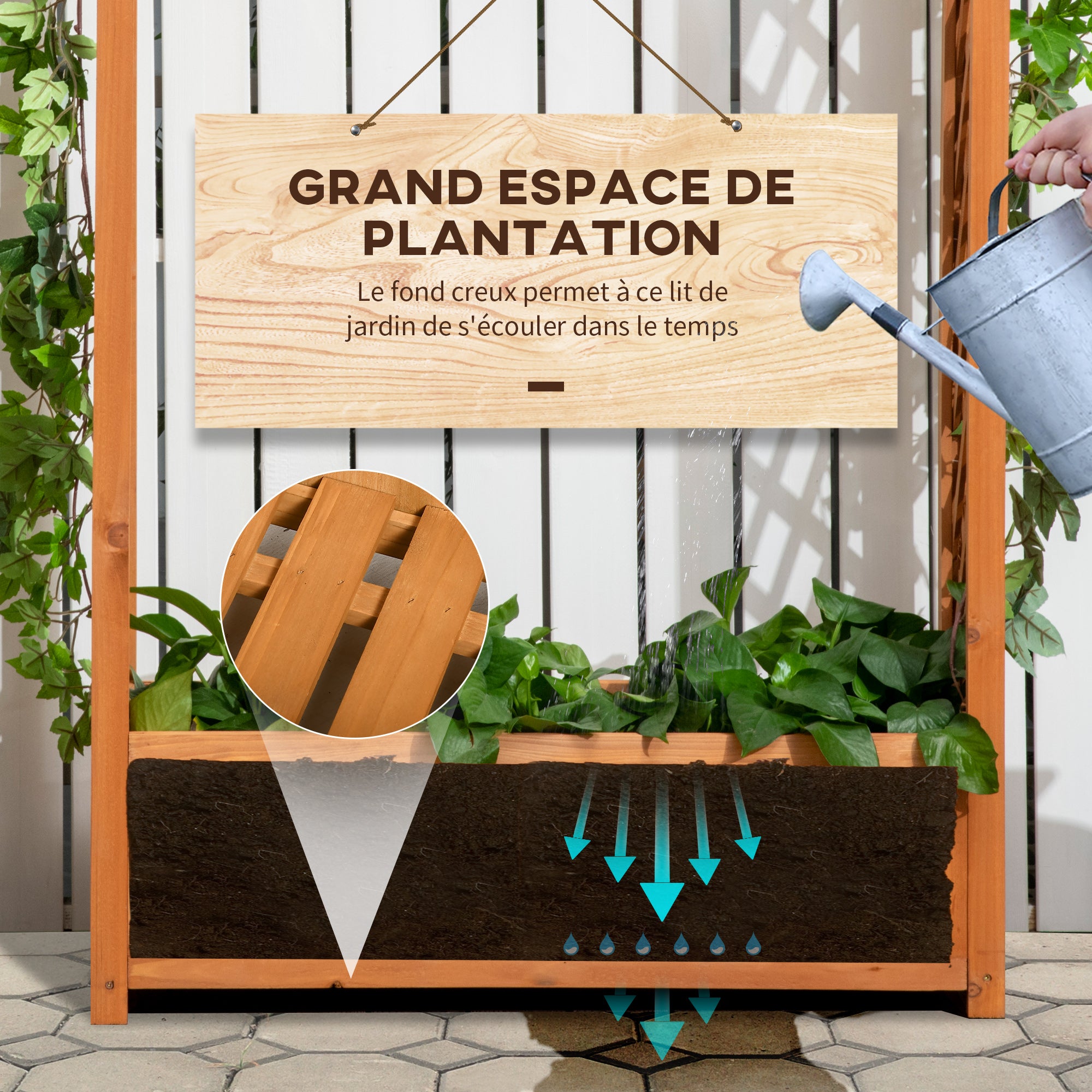 Jardinière rectangulaire - Outsunny - sur pied avec treillis et arche bois sapin pré-huilé - bois - 83x36x152cm - 5