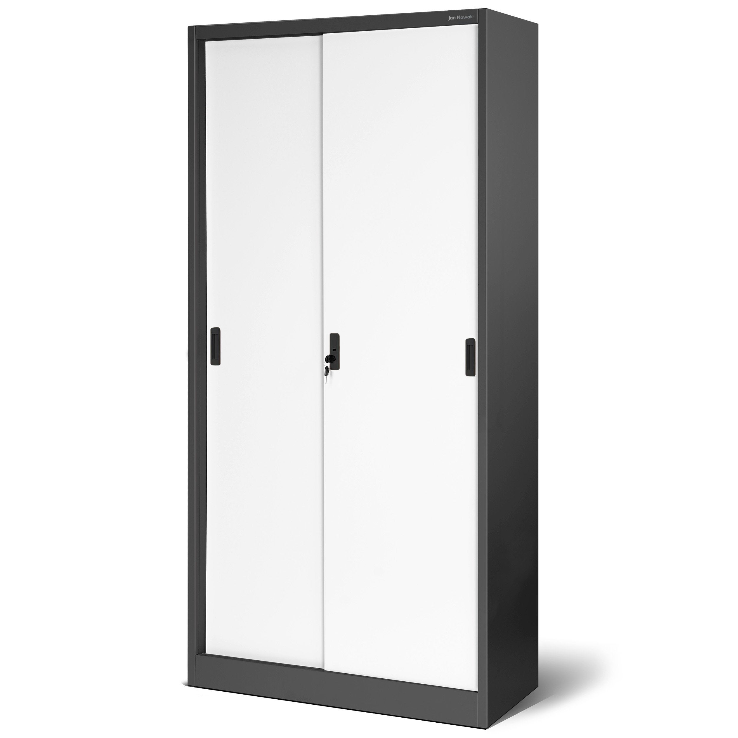 Armoire de Bureau Armoire Métallique à Portes coulissantes tôle d'acier étagères revêtement en Poudre 185 cm x 90 cm x 40 cm Anthracite/Blanc - 2
