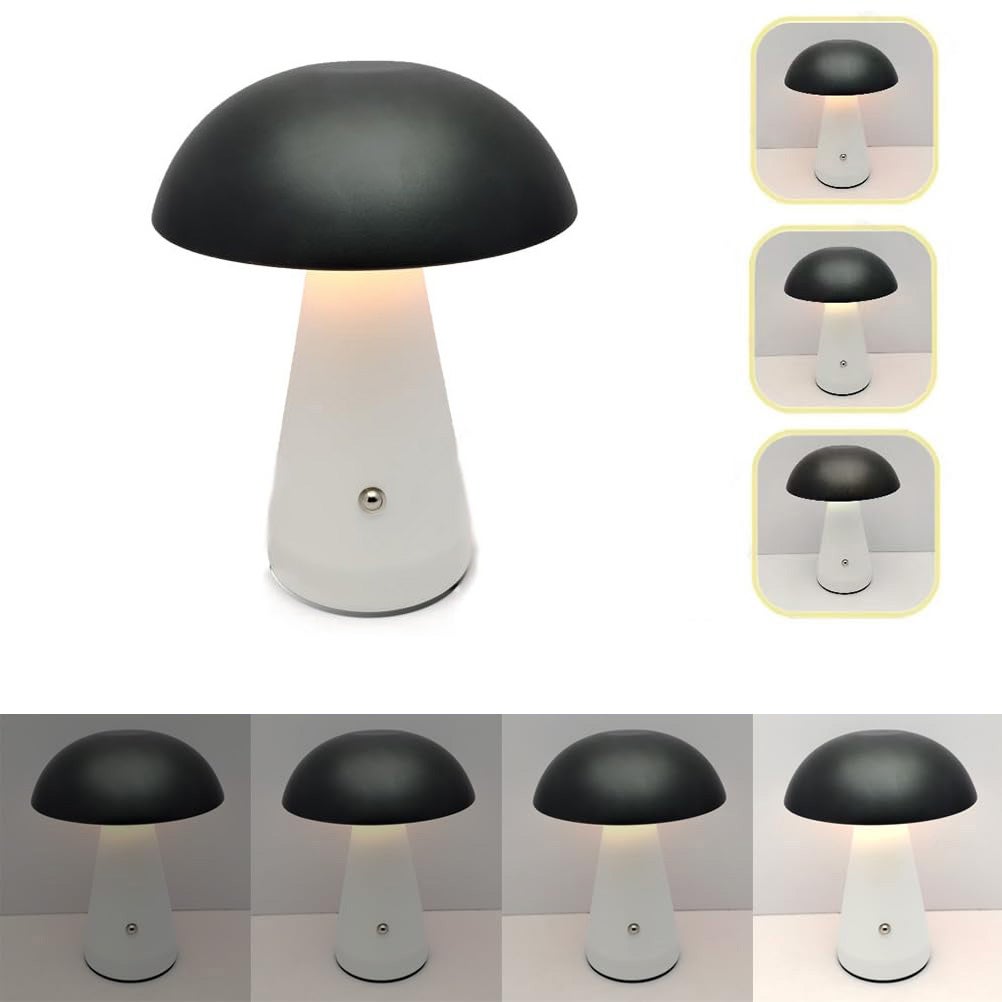 Vintage metalowa lampa stołowa z grzybkiem, lampka nocna LED ładowana przez USB, czarna, ściemnianie ciągłe w trzech kolorach