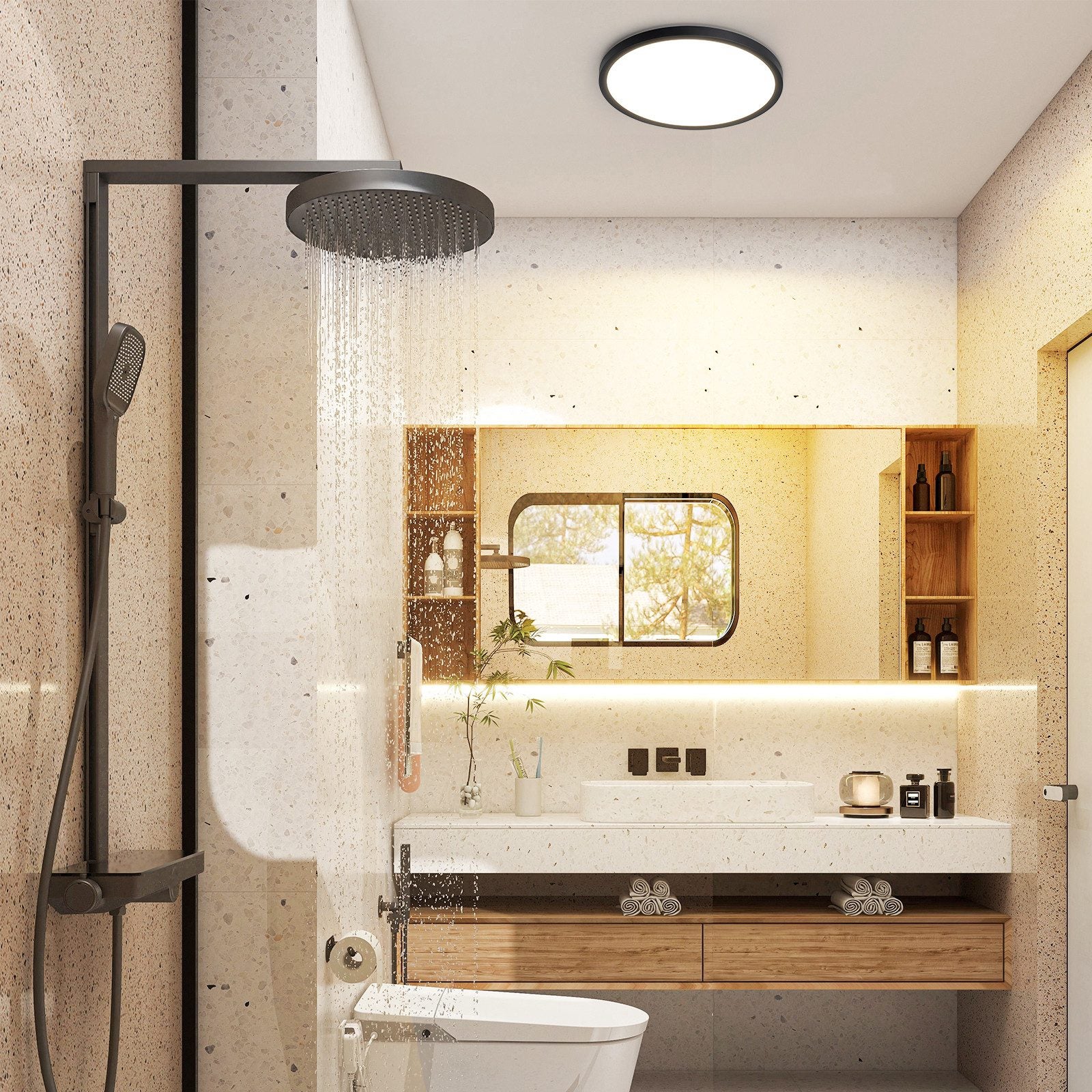 NETTLIFE Plafón LED Baño IP44 Ø22cm Negro, Lámpara de Techo Ultraplana 18W 3000K Blanco Cálido, Diseño de Rombo para Pasillo Cocina Dormitorio - 5