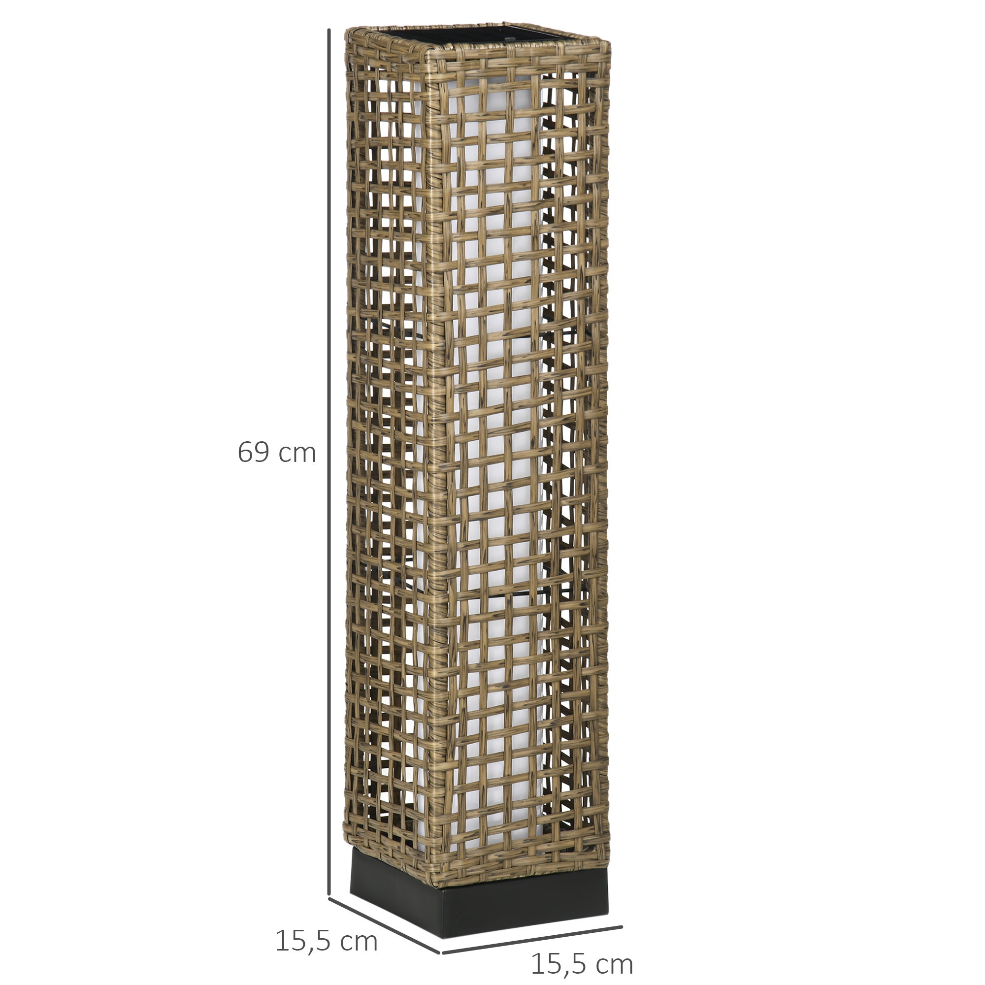 Candeeiro Solar de Vime Outsunny Cor de Areia Vime PE e Aço 15,5x15,5x69cm - 3