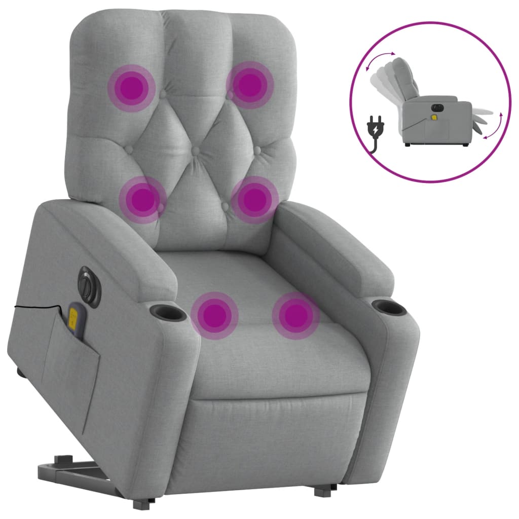 Fauteuil Releveur Massant électrique - Dossier Et Repose-pied Réglables, 6 Points De Vibration - Tissu Gris Clair, Dimensions 73x94x101,5 Cm
