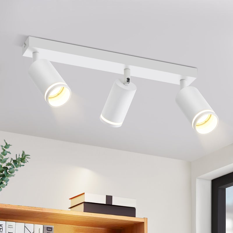 Nettlife Reflektorowa sufitowy 3-punktowy GU10, metalowy, regulowany, biały, Nowoczesna lampa do sypialni