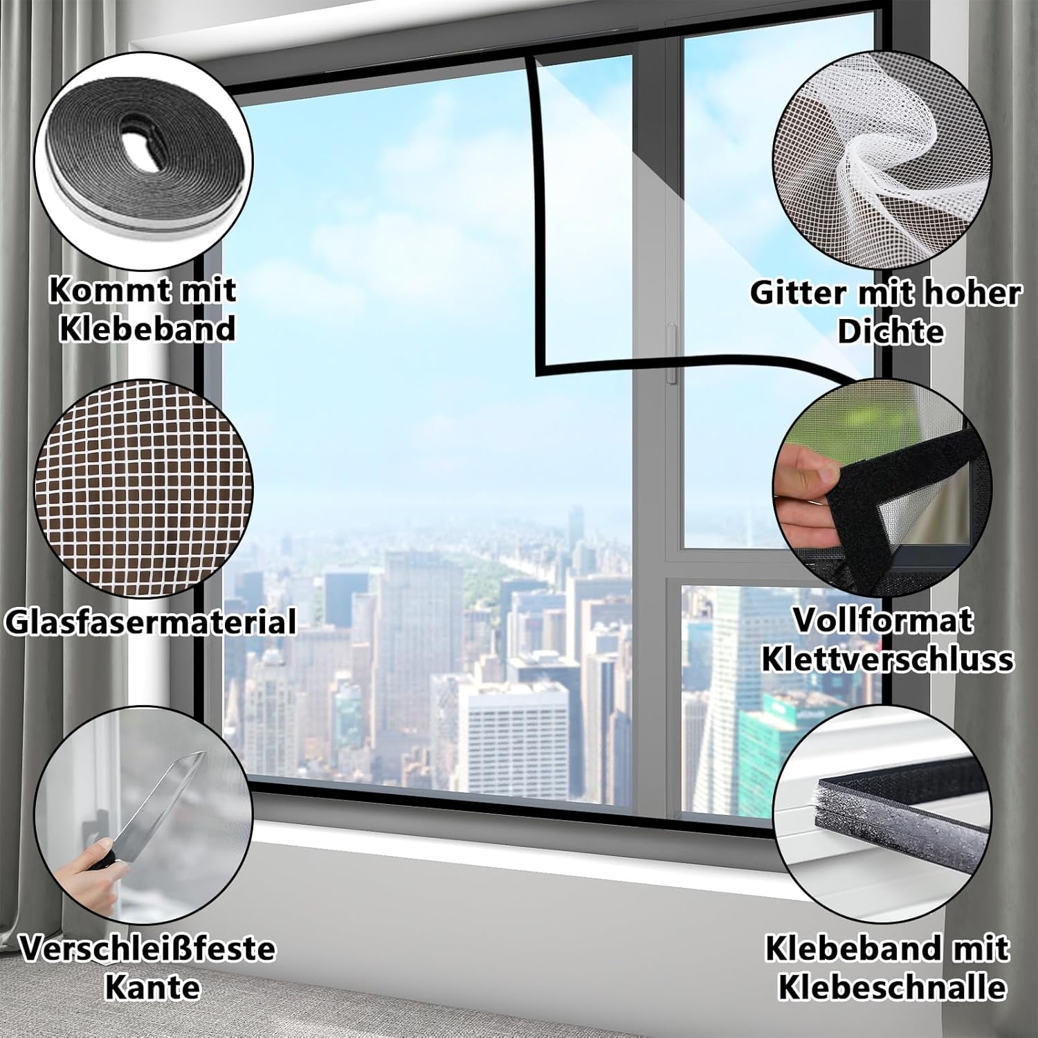 Protection de fenêtre pour chat avec bandes adhésives, sans danger pour les chats empêche les insectes d'entrer, parfaite pour les balcons et les cha - 3