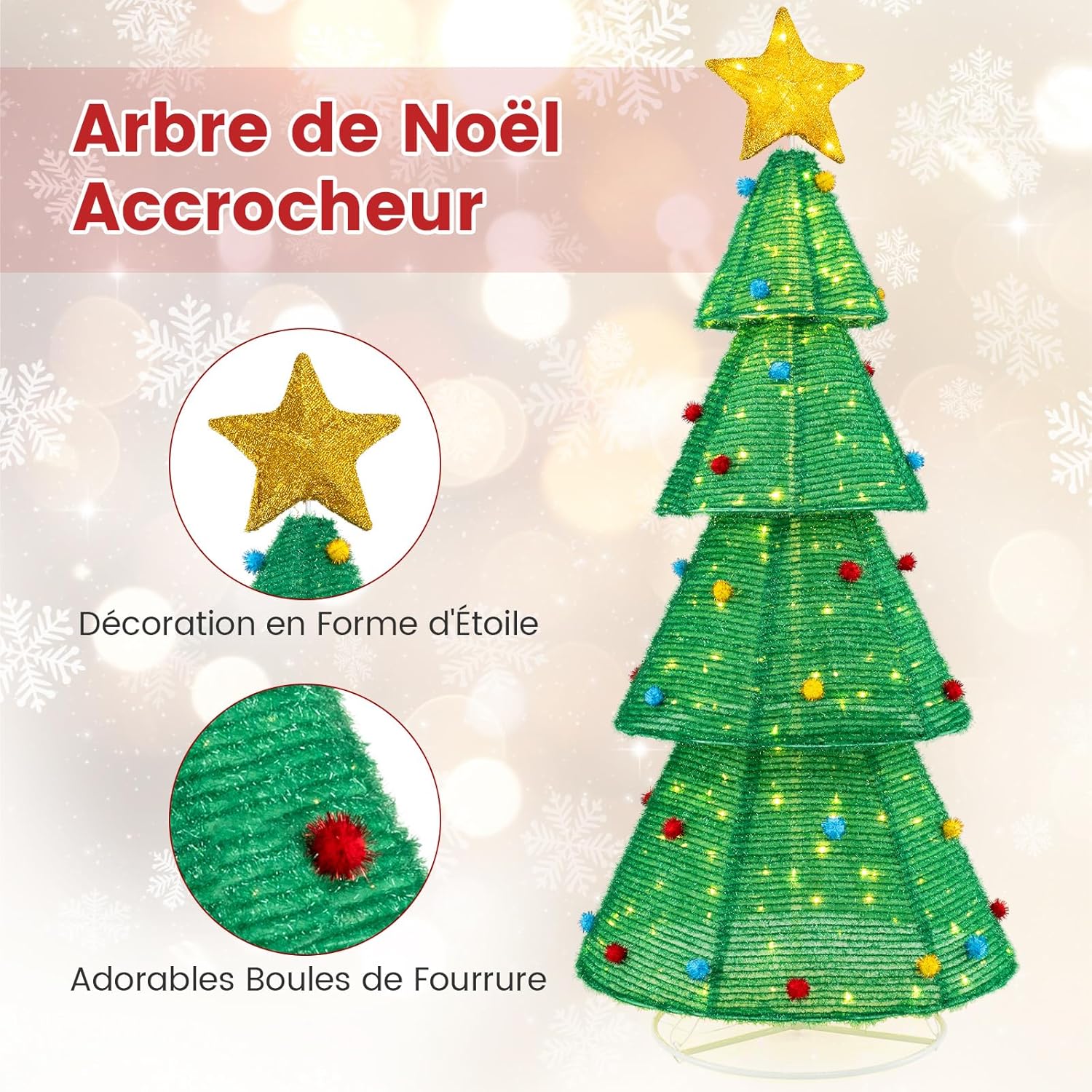 Albero di Natale Artificiale Verde POP UP, Slim, Montaggio Semplice e Veloce, Con Luci LED RGB con Telecomando e App (180cm