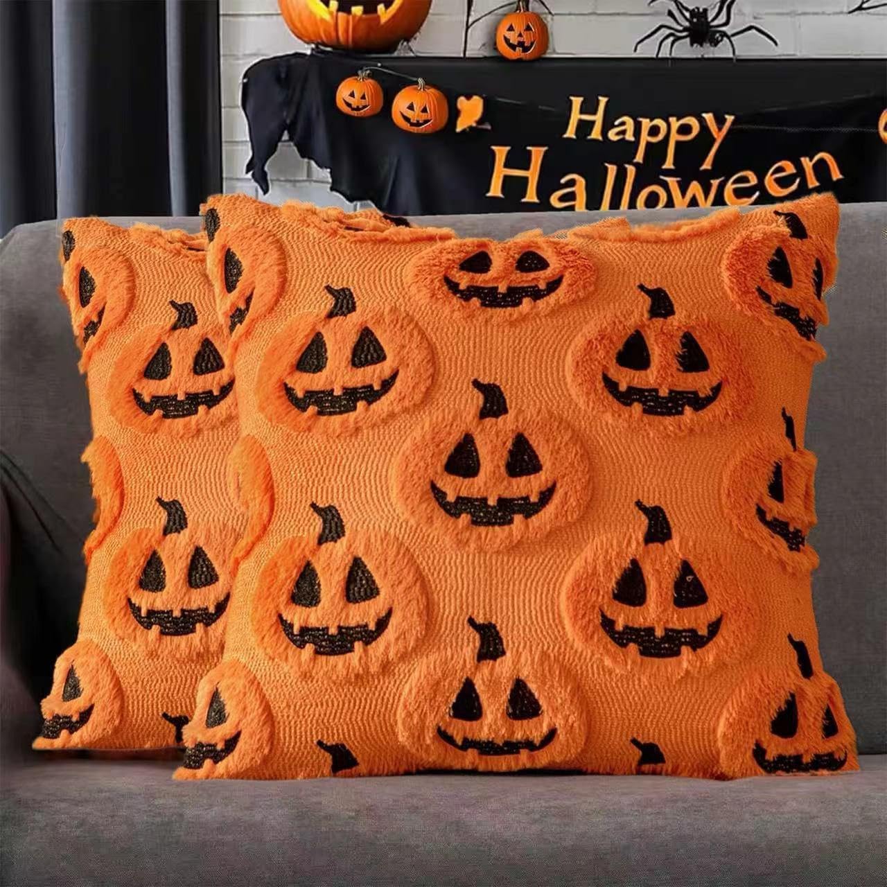 Zestaw 2 Poszewek na Poduszki Halloween Duch 45x45 cm - Dekoracja Atmosferyczna na Sofę, Krzesło i Jesienne Święta