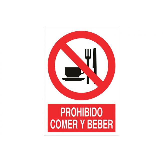 Prohibido comer y beber, señal de texto y pictograma COFAN POLIESTIRENO ...