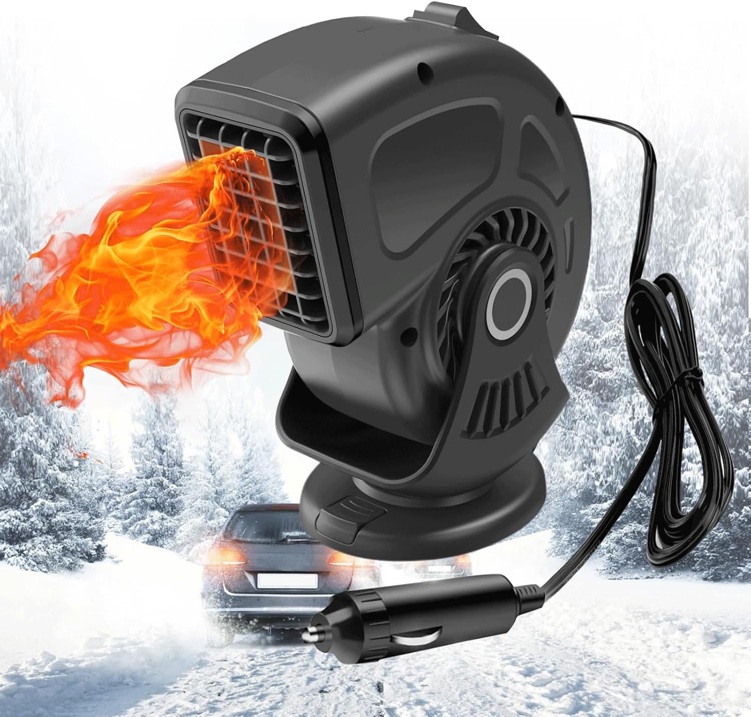Chauffage Voiture 12V 150W Dégivreur Pare-Brise - Chauffage Rapide 360° Rotatif Avec Allume-Cigare