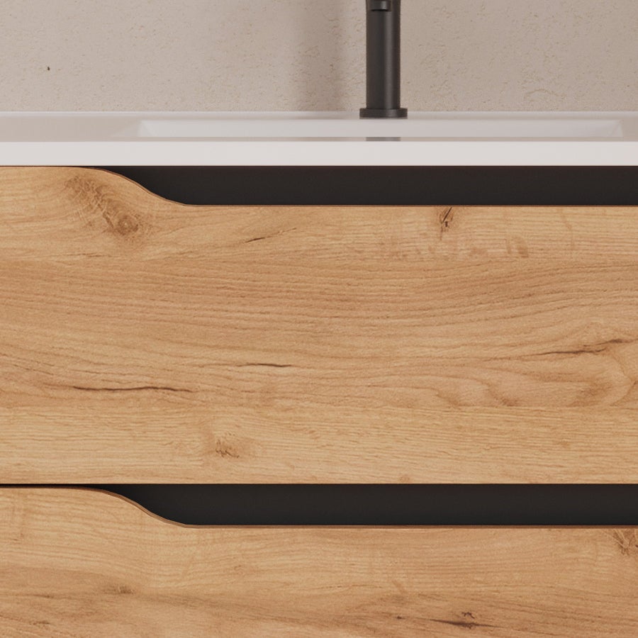 Meuble sous vasque seul, 2 tiroirs et 1 porte, 100cm, pour vasque déportée gauche - roble (bois clair) - ZARZA - 4